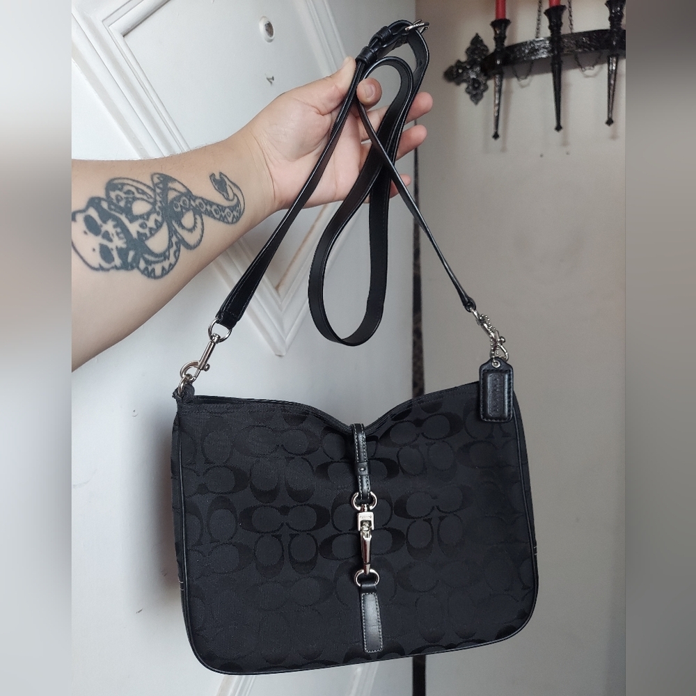 Vintage Coach 6091 Black Leather & Canvas Hamptons Shoulder Bag🖤